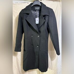 Black Wool Blend Double Breasted Coat | Women’s Small | NWT